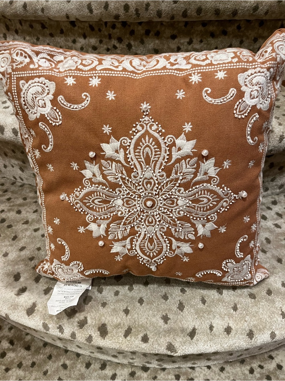 Ashland Terracotta Embroidered Medallion Western Theme Accent Pillow Never Used